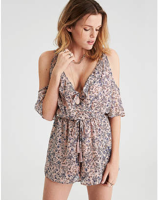 American Eagle AE Cold Shoulder Wrap Front Bell Sleeve Romper