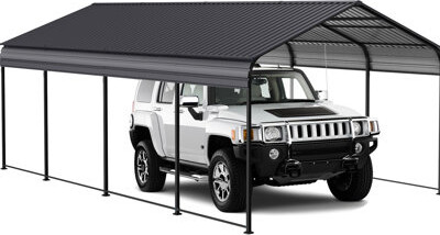 WoolWood Metal Carport 1220 Ft With Galvanized Steel - Vehicle Storage Shed Gray Shelter
