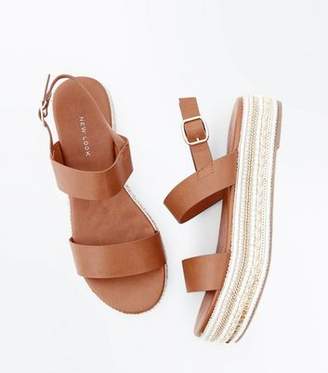 New Look Tan Sequin and Gem Embellished Flatform Sandals