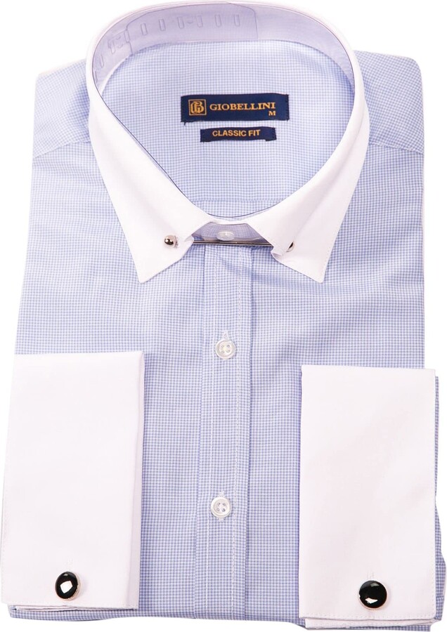Mens Club Collar Shirt with Bar Poplin Pin Check Smart