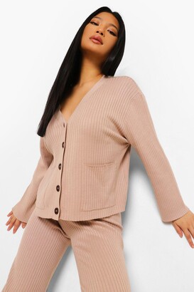 boohoo Petite Knitted Button Through Cardigan Co-Ord