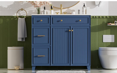 Wateday 36" Bathroom Vanity with Ceramic Sink, Standard and Double-Layer Drawers, Soft Close Doors, Adjustable Shelves, Modern Storage Cabinet for Small and M