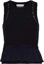 Thumbnail for your product : Derek Lam Two-tone Jacquard-trimmed Pointelle-knit Cotton-blend Top