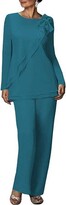 Thumbnail for your product : Botong Two Pieces Chiffon Pants Suits for Mother of The Bride Plus Size Women's Outfit Wedding Evening Gowns Teal UK10