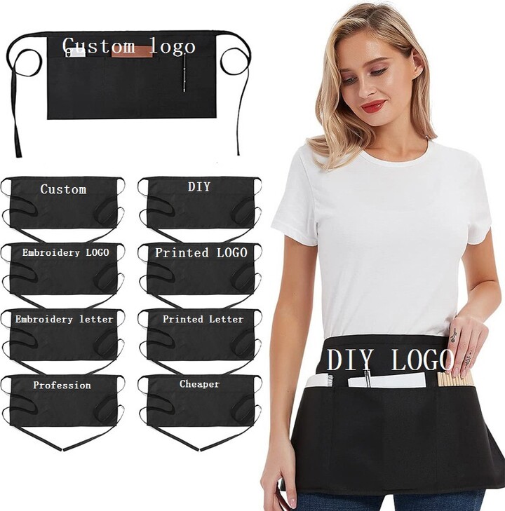 Custom Printed Embroider Kitchen Apron Chef Waiter Delantal Woman Man Couples Beauty Nail Salon Cleaning Tools Half Pocket Apron