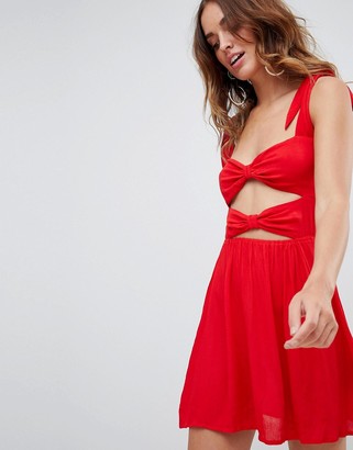 Vero Moda tie detail mini beach dress in red