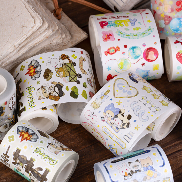 NONE Reco Cute Animal & Party Theme Decorative Stickers - Cartoon Cat Rabbit Scrapbooking pet washi tape Journal, Planner DIY Crafts