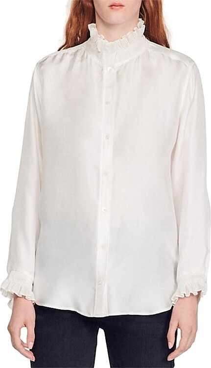 Sandro Haby Ruffled Trim Silk Shirt