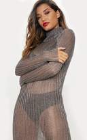 Thumbnail for your product : PrettyLittleThing Pewter Roll Neck Metallic Knitted Dress