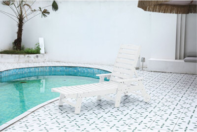 Wrought Studio Lounge Chair Outdoor With Wood Texture,Oversized Chaise Lounge Chair With 5 Positions, HDPE, Patio Lounge Chair With Wheels & Cup Holder For Pool, Dec