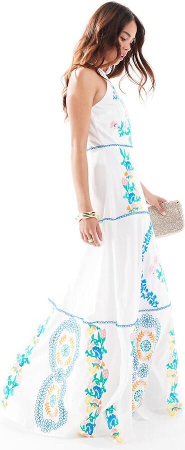 Maya embroidered halter neck maxi dress in white ShopStyle