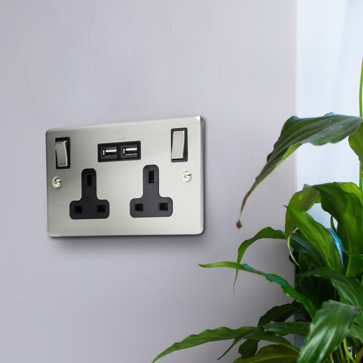 Dunelm 2 Gang 13 Amp Usb Wall Socket Chrome - ShopStyle Ceiling Lighting