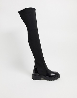 ASOS DESIGN Keeley chunky flat over the knee boots in black