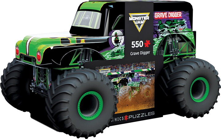 Eurographics: Monster Jam Grave Digger - 550 Piece Puzzle - Iconic Monster Truck-Shaped Collectible Tin, 19x13" Action Jigsaw, Officially Licensed