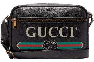 Gucci Logo Print Leather Messenger Bag - Mens - Black