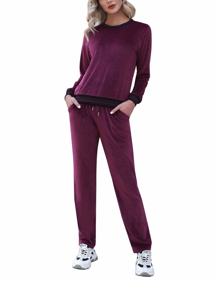 Doaraha Womens Jogging Suits Velour Tracksuit 2 Piece Sweatsuit Top and