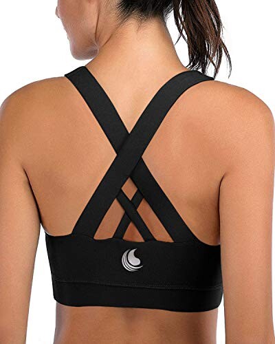 FAFAIR Crossback Sports Bra for Women Workout Yoga Strappy Bra Padded  Medium Support Comfy Cute Compression Longline Running Bra Top - black - M  - ShopStyle
