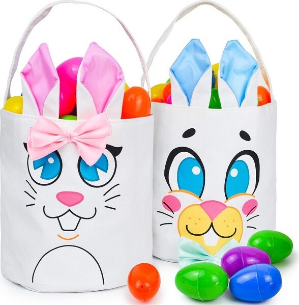 JOYIN2PcsEasterBunnyBasketCanvasBagsSetforEasterEggsHunt,GiftBasketsEggBagsforKids,KidsPartyFavor