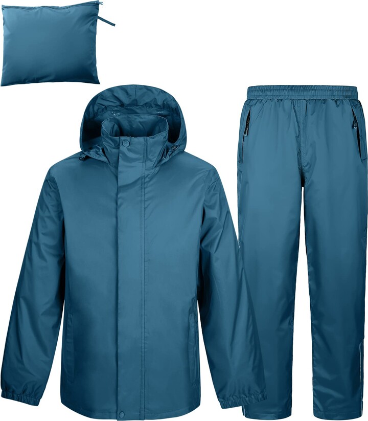 Outdoor Ventures Mens Pullover Rain Jacket Packable Hooded Waterproof Cycling Running Reflective Raincoats
