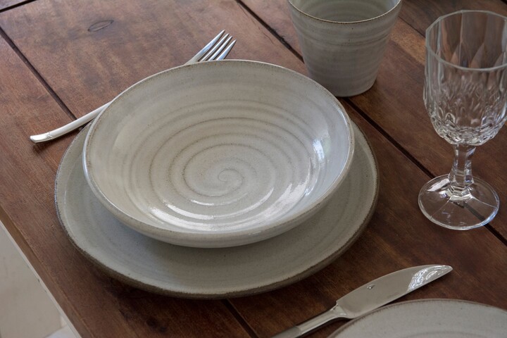Rustic White Ceramic Pasta Bowl, Pottery Salad Farmhouse Style, Wedding Gift, Serving Dish