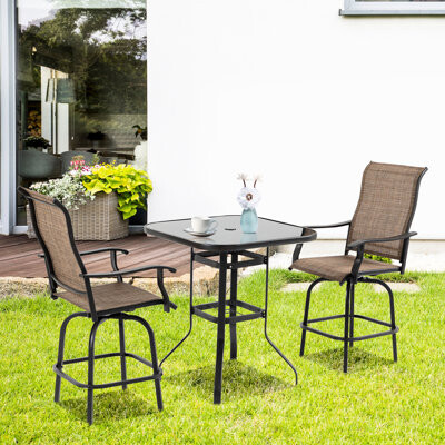 Ebern Designs 2pcs Poolside Patio Chairs With And Swivel Brown Steel Frame For Outdoor Balcony Of 2 Swivel Armrest - Bar Height Seating Balcony Poolside Backyard