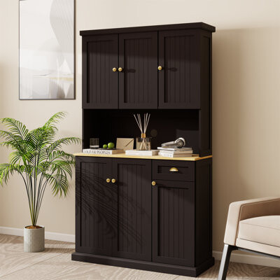 Lark Manor Black Wood 39.76 In. Pantry Cabinet With Adjustable Shelves