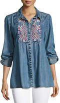 Thumbnail for your product : Tolani Kristy Embroidered Chambray Shirt, Plus Size