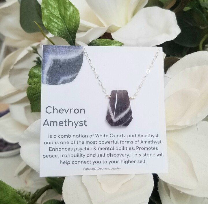 Etsy Chevron Amethyst Pendant Necklace, One Of A Kind Gemstone Birthday Gift Idea, Healing Crystal Jewelry, Third Eye & Crown Chakras