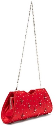 Shrimps Dallas Crystal, Faux-pearl And Beaded Satin Clutch - Red