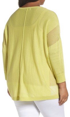 Sejour Plus Size Women's Sheer Inset Linen Blend Tunic Top