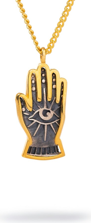 Ebru Jewelry Gold / Silver Energy Flow Hamsa Hand Evil Eye Pendant Gold Chain Necklace - Gold
