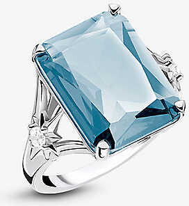 Aunimeifly Womens Dark Blue Square Gemstone Crystal Zircon Diamond Thin Ring Jewelry Gift 