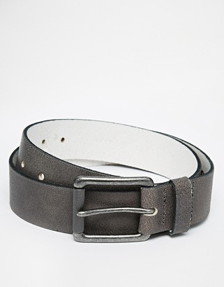 ASOS Leather Belt In Grey - Grey