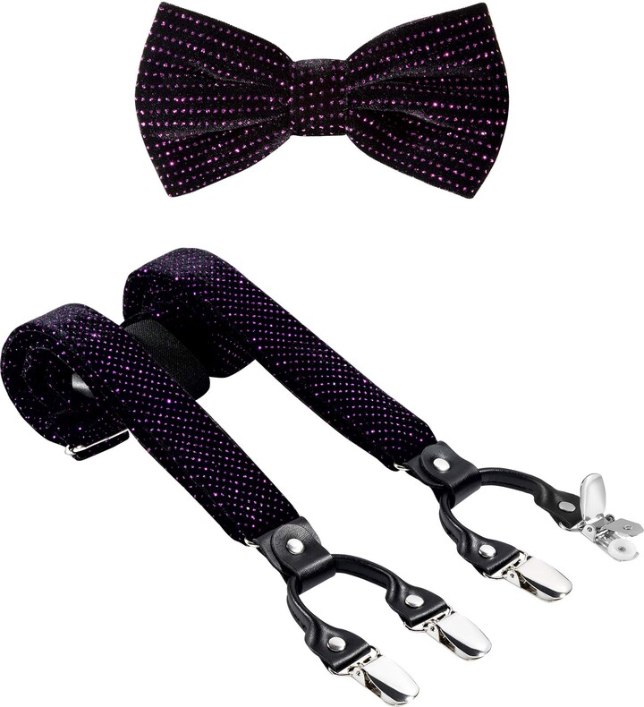Tie G U Style TIE G Men's Glitter Velvet Braces + Bow Tie Set for