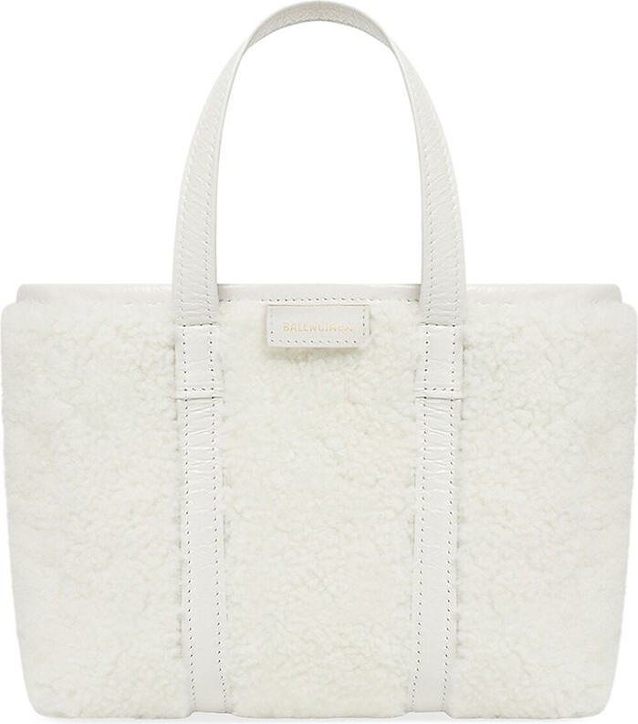 Balenciaga Barbes Small East-West Shopper Bag In Shearling - ShopStyle