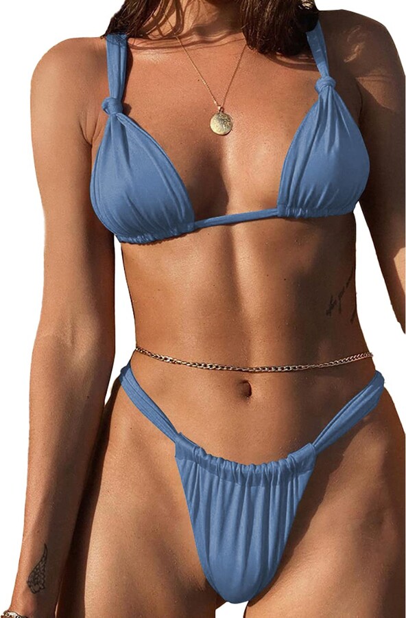 Rooscier Women's Retro Halter Triangle Top Push Up 2 Piece String Bikini  Set Swimsuits - ShopStyle