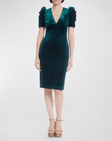Thumbnail for your product : Badgley Mischka Pleated-Sleeve Velvet Sheath Dress