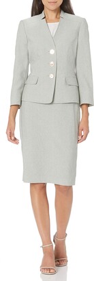 Le Suit Women's 3 Button Seamed Cross-DYE Skirt Suit with Flap Pockets Set