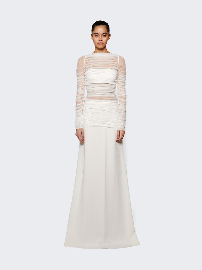 Veiled Tulle Overlay Gown White