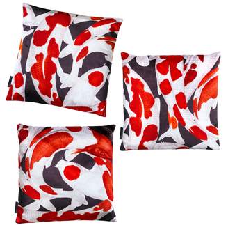 Arlette Ess Koi I Set of Three Red & White Velvet Cushions