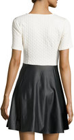 Thumbnail for your product : Romeo & Juliet Couture Quilted Fit-and-Flare Dress w/ Faux-Leather Skirt, Ivory