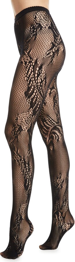 Natori Women's Floral Lace Cut-Out Fishnet Tights Black Small