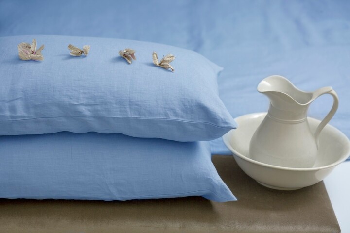 Pastel Blue Linen Pillow Sham - Softened Stonewashed European Pillowcase