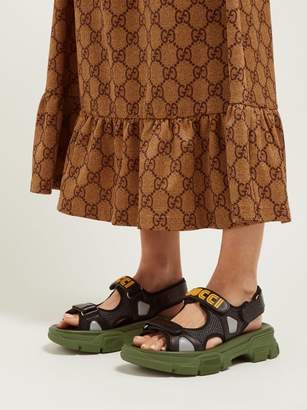 Gucci Logo-applique Leather And Mesh Sandals - Womens - Black Green