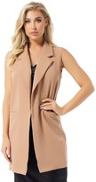 Thumbnail for your product : JEATHA Women Sleeveless Lapel Collar Open Front Jacket Vest Work Office Casual Long Blazer Khaki XXL
