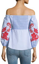 Thumbnail for your product : Tanya Taylor Zayden Off-the-Shoulder Engineered Lace Embroidery Poplin Top