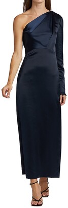 Lela Rose One-Shoulder Satin Gown