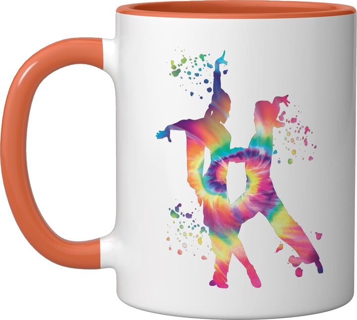 Samba Latin Dance Class Merchandise Latin Dancing Couple Watercolor Rumba Dancer Ceramic Mug, Orange/White