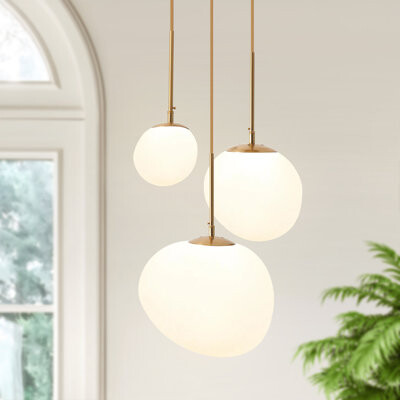 Mercer41 3 - Light Dimmable Globe Chandelier With Irregular White Lampshades
