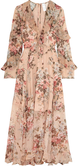Zimmermann Aerial Ruffled Floral-print Silk-georgette Dress - Blush ...